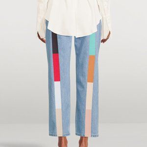 STILL HERE x HOLT jeans Sz 28 HANDPAINTED art High Rise HOLT RENFREW exclusivity